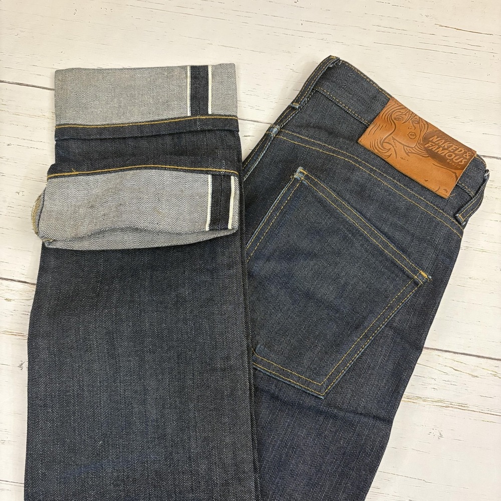 NakedFamous Jeans Skinny Guy Selvedge Mens 31x37 Blue Denim Left Hand Twill